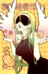 art_nouveau bare_shoulders flower highres itou_noiji libra lips long_hair moon multicolored_hair open_mouth original solo star wings zodiac rating:Safe score:3 user:danbooru