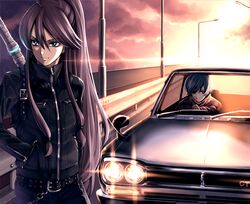 car chain cloud kaito kamui_gakupo lens_flare long_hair motor_vehicle nissan nissan_skyline road sword takemori_shintarou vehicle vocaloid weapon rating:Safe score:1 user:danbooru