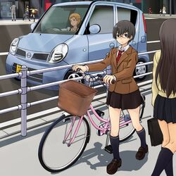 blazer car glasses joy_(joy-max) motor_vehicle necktie original school_uniform street vehicle rating:Safe score:2 user:danbooru