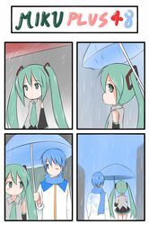 blush catstudio_(artist) comic hatsune_miku highres kaito left-to-right_manga rain silent_comic thai umbrella vocaloid rating:Safe score:0 user:danbooru