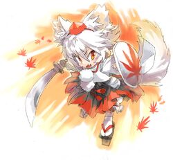 animal_ears detached_sleeves face geta hat inubashiri_momiji matsuda_(matsukichi) matsukichiii oekaki orange_eyes sandals shield short_hair silver_hair solo sword tail tengu-geta tokin_hat touhou weapon white_hair wolf_ears wolf_tail rating:Safe score:0 user:danbooru