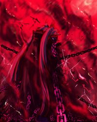 arcana_heart_3 badass cape chain chains red scharlachrot short_twintails solo twintails rating:Safe score:0 user:danbooru