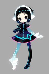 asymmetrical_clothing black_hair gloves grey_eyes headset highres mismatched_footwear neon_trim original pantyhose puti_devil sayo_(puti_devil) simple_background smile solo vocaloid rating:Safe score:0 user:danbooru