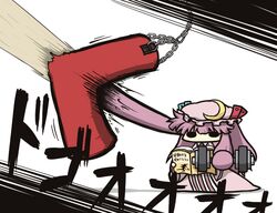 book chain chains chibi crescent crescent_moon dumbbell exercise kurokoori long_hair moon patchouli_knowledge prehensile_hair punching_bag purple_hair reading solo touhou translated translation_request rating:Safe score:0 user:danbooru