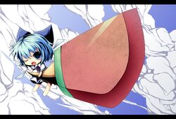 chibi cirno hebereke_black highres letterboxed popsicle ribbon sky suika_bar sunrise_stance sword touhou wallpaper weapon wink rating:Safe score:1 user:MoeImouto