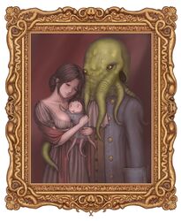 couple cthulhu domo family frame hug if_they_mated illbleed lovecraft monster octopus painting tentacles rating:Safe score:3 user:Gelbooru