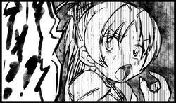comic downtown_no_gaki_no_tsukai_ya_arahende!! embarrassed hair_bow long_hair mahou_shoujo_madoka_magica monochrome open_mouth ponytail sakura_kyouko surprised translation_request tsukumo rating:Safe score:0 user:danbooru