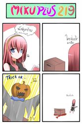 bat blood blue_eyes box catstudio_(artist) comic hairband halloween highres kaito megurine_luka midriff pink_hair pumpkin_costume scarf shirt skirt skirt_set sleeveless sleeveless_shirt thai translated translation_request vocaloid rating:Safe score:0 user:danbooru
