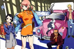 absurdres asami_igarashi backpack bag black_hair blonde_hair blue_eyes bodysuit breasts car cat dress food glasses gloves gun hair_ornament hairclip handgun harada_tomohisa highres holster jacket jewelry kurokawa_ken'ichi kurokawa_kenichi latex legs locked_slide looking_at_viewer m1911 mezzo_danger_service_agency mezzo_forte motor_vehicle multiple_girls necklace noodles official_art pink_hair pistol punk purple_eyes ramen randoseru screening shiny shiny_clothes shiny_skin short_hair skin_tight skirt smile suzuki_mikura twintails umetsu_yasuomi v vehicle violet_eyes volkswagen volkswagen_beetle weapon rating:Safe score:1 user:danbooru