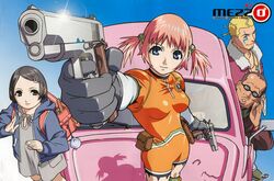 asami_igarashi backpack bag black_hair blonde_hair blue_eyes bodysuit breasts car dual_wielding foreshortening glasses gloves gun hair_ornament hairclip handgun harada_tomohisa highres jacket jewelry kurokawa_ken'ichi kurokawa_kenichi latex looking_at_viewer m1911 mezzo_danger_service_agency motor_vehicle multiple_girls necklace official_art pink_hair pistol punk purple_eyes randoseru shiny shiny_clothes shiny_skin short_hair skin_tight smile suzuki_mikura tattoo text twintails umetsu_yasuomi vehicle violet_eyes volkswagen volkswagen_beetle weapon rating:Safe score:1 user:danbooru