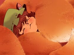 :3 animal_ears brown_hair cat_ears chen closed_eyes eyes_closed face fox_tail hat multiple_tails onikobe_rin short_hair sleeping solo tail touhou yakumo_ran rating:Safe score:0 user:danbooru