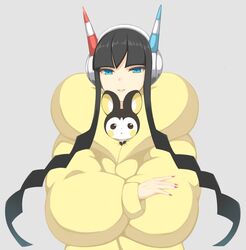 alternate_hair_color black_hair blue_eyes chikage36 emolga fur_coat headphones kamitsure_(pokemon) long_hair nail_polish pokemon pokemon_(game) pokemon_bw2 rating:Safe score:2 user:danbooru