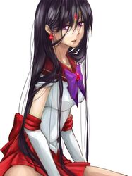  1girl bishoujo_senshi_sailor_moon black_hair earrings elbow_gloves gloves hair_between_eyes hino_rei jewelry long_hair sailor_mars solo uki_(usagi_0318) violet_eyes white_background 