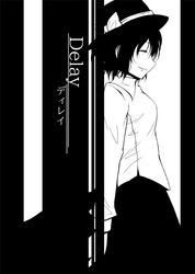  1girl closed_eyes monochrome s-syogo short_hair simple_background smile solo touhou usami_renko white_background 
