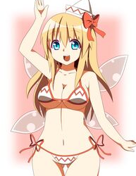  1girl bikini blonde_hair blue_eyes breasts cleavage fairy_wings hat lily_white long_hair swimsuit toho-77 touhou wings 