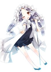  blush bow child dress hair_bow hairband lavender_hair lolita_hairband microphone microphone_stand original pointing shimakoma smile wink yellow_eyes 