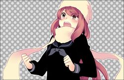  1girl ban_airi beanie crying crying_with_eyes_open devil_survivor_2 grey_eyes hat long_hair megami_ibunroku_devil_survivor open_mouth redhead scarf school_uniform solo tatsuji tears 