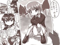  akiyama_yukari animal_ears comic girls_und_panzer military monochrome multiple_girls nishizumi_maho nishizumi_miho photo_(object) salute short_hair takebe_saori translation_request uniform uramachi_katana 