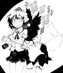  2girls blush camera hat inubashiri_momiji kinokodake kiss licking monochrome multiple_girls shameimaru_aya smelling sweatdrop tail tail_wagging tokin_hat touhou wavy_mouth wings wolf_tail yuri 