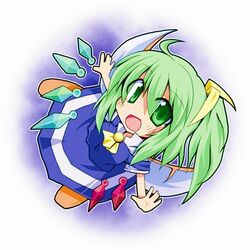  1girl chibi daiyousei fairy_wings green_eyes green_hair hair_ribbon ribbon side_ponytail solo touhou wings 