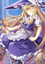  absurdres apron blonde_hair broom hat highres kirisame_marisa long_hair ribbon stuffed_animal stuffed_toy touhou very_long_hair waist_apron witch_hat yellow_eyes 