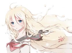  1girl blue_eyes bottle_ia braid hair_ribbon hiro_(hirohiro31) ia_(vocaloid) liquid_hair long_hair ribbon school_uniform seashell serafuku shell solo twin_braids vocaloid 