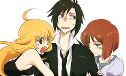  black_eyes black_hair blonde_hair brown_eyes brown_hair formal green_eyes hagiwara_yukiho hoshii_miki idolmaster kikuchi_makoto long_hair necktie oto-010 suit 
