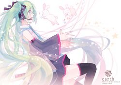  aqua_eyes aqua_hair gomi_chiri hatsune_miku headphones long_hair musical_note rabbit ribbon twintails vocaloid 