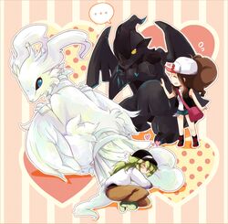  blush brown_hair character_request closed_eyes green_hair heart n_(pokemon) pokemon pokemon_(game) pokemon_bw ryohakkai smile touko_(pokemon) 