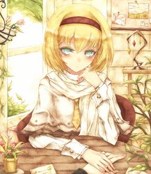 blonde_hair flower green_eyes headband highres mk278 necktie photo_(object) short_hair tagme touhou 