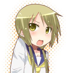  >:o 1girl blonde_hair bust ichii_yui long_hair miiyon open_mouth school_uniform serafuku solo twintails yellow_eyes yuyushiki 