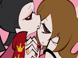  2girls black_hair brown_eyes brown_hair jojo_no_kimyou_na_bouken lucy_steel multiple_girls nail_polish panty_&amp;_stocking_with_garterbelt parody red_eyes scarlet_valentine steel_ball_run style_parody ukihashi 