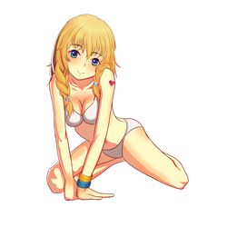  1girl absurdres bikini blonde_hair blue_eyes bracelet braid enlil highres jewelry long_hair original swimsuit twin_braids 