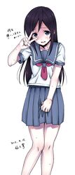  1girl aragaki_ayase black_hair blue_eyes highres long_hair ore_no_imouto_ga_konna_ni_kawaii_wake_ga_nai sabo1038 school_uniform serafuku sweat translation_request v v_over_eye 