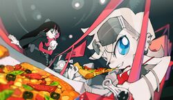  2girls chuck_(psg) drinking eating fisheye food multiple_girls panty_&amp;_stocking_with_garterbelt panty_(psg) pizza stocking_(psg) sunglasses sunglasses_on_head yoneyama_mai 