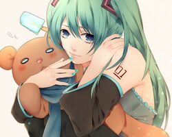 agi_(mariko772) aqua_eyes aqua_hair hatsune_miku long_hair popsicle scarf stuffed_animal stuffed_toy teddy_bear twintails vocaloid 