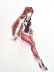  1girl blue_eyes brown_hair elhaym_van_houten ghost-rodie highres long_hair pantyhose smile solo xenogears xenosaga 