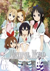  5girls akiyama_mio alice_(wonderland) alice_(wonderland)_(cosplay) alice_in_wonderland black_eyes black_hair blonde_hair blue_eyes brown_eyes brown_hair cosplay cup hirasawa_yui k-on! kotobuki_tsumugi long_hair multiple_girls nakano_azusa ragho_no_erika short_hair striped striped_legwear stuffed_animal stuffed_bunny stuffed_toy tainaka_ritsu teacup teapot twintails 