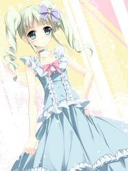  1girl akazawaleaf blue_dress blue_eyes choker dress hair_ornament hair_ribbon long_hair ribbon solo tagme twintails 