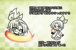  1girl aquila_military_academy chibi fang flame gloves hair_ribbon open_mouth ponytail ribbon school_uniform skirt smile solo yanagi_(nurikoboshi) 