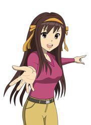  1girl absurdres brown_eyes brown_hair hairband highres long_hair open_mouth ribbon sunday suzumiya_haruhi suzumiya_haruhi_no_yuuutsu 