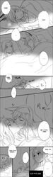  2girls character_request check_translation cheek_kiss highres hooreng kiss league_of_legends left-to-right_manga monochrome multiple_girls smile yuri 