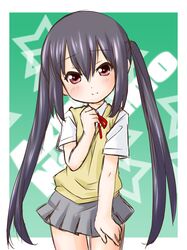  1girl black_hair inazoux k-on! long_hair nakano_azusa red_eyes school_uniform twintails 
