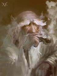  1boy bald male matsura_ichirou old_man original pipe smoking solo white_hair 