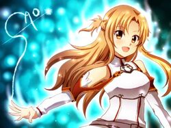  1girl asuna_(sao) breastplate brown_eyes brown_hair detached_sleeves long_hair miton39 sword_art_online 