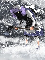  1girl axe letty_whiterock onikobe_rin purple_hair scarf snow solo tagme the_shining touhou weapon 