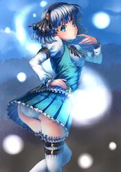  1girl blue_eyes ghost hairband highres hitodama konpaku_youmu konpaku_youmu_(ghost) short_hair silver_hair solo thigh-highs touboku touhou 