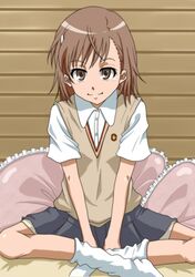  1girl brown_eyes brown_hair misaka_mikoto school_uniform short_hair solo sweater_vest to_aru_kagaku_no_railgun to_aru_majutsu_no_index 