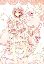  1girl alternate_costume amaretto-no-natsu bare_legs contemporary dress eyebrows flower hairband komeiji_satori pink_eyes pussy short_hair solo third_eye touhou 