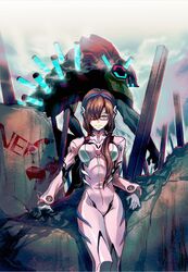  40hara brown_hair evangelion:_2.0_you_can_(not)_advance glasses gloves green_eyes hair_over_one_eye hairband highres makinami_mari_illustrious neon_genesis_evangelion plugsuit rebuild_of_evangelion twintails 